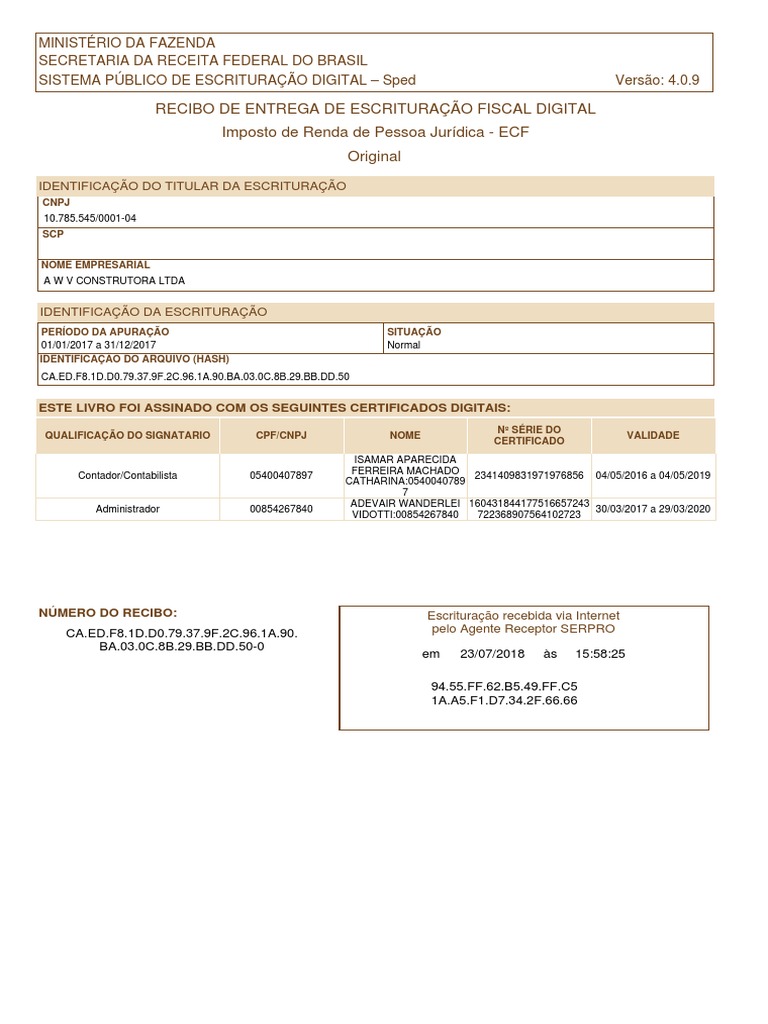 Declaração ECF 2017 AWV PDF Escrituração contábil Contabilidade