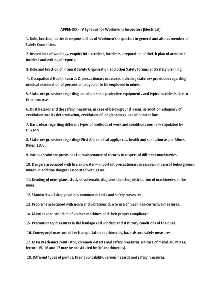 Workmen's Inspectors Syllabus Overview | PDF | Occupational Safety And ...
