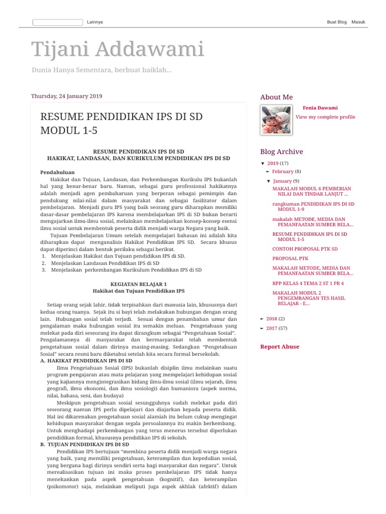 Rangkuman Modul Pendidikan Ips Di Sd Terkait Pendidikan