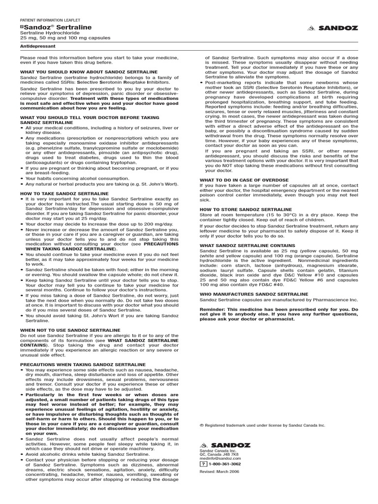 SERTRALINE MONOGRAPH FOR PROFESSIONALS intelligence overview