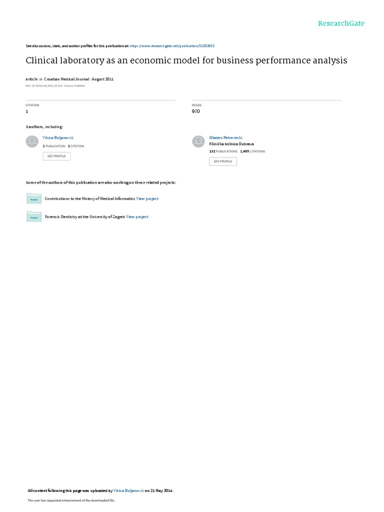 Clinical Laboratory As An Economic Model For Business Performance