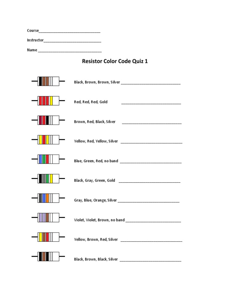Resistor Color Code Quiz 1 | PDF | Home & Garden