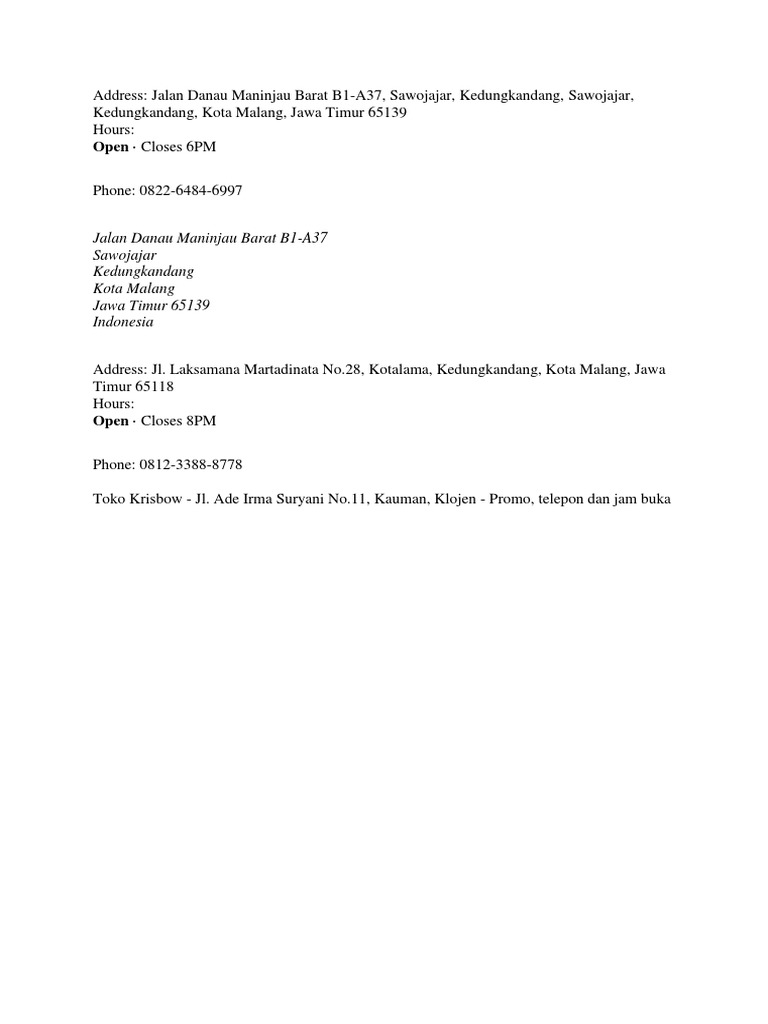 Alamat Toko Ac Malang PDF