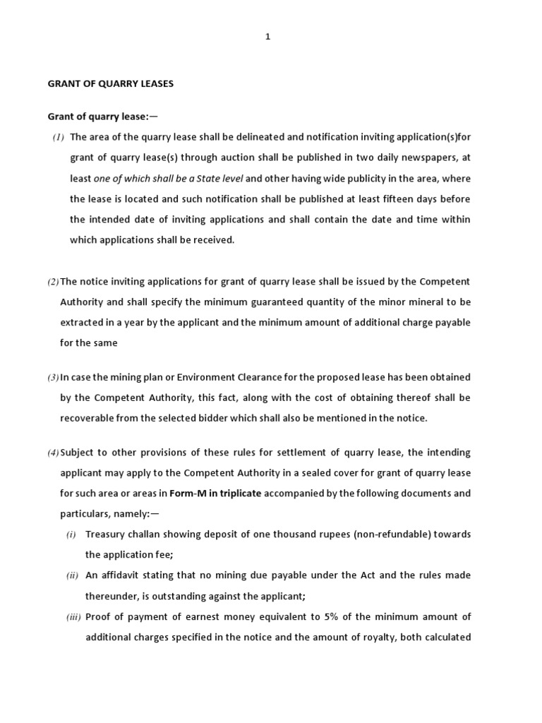 Quarry Lease & Permit PDF Lease Renting