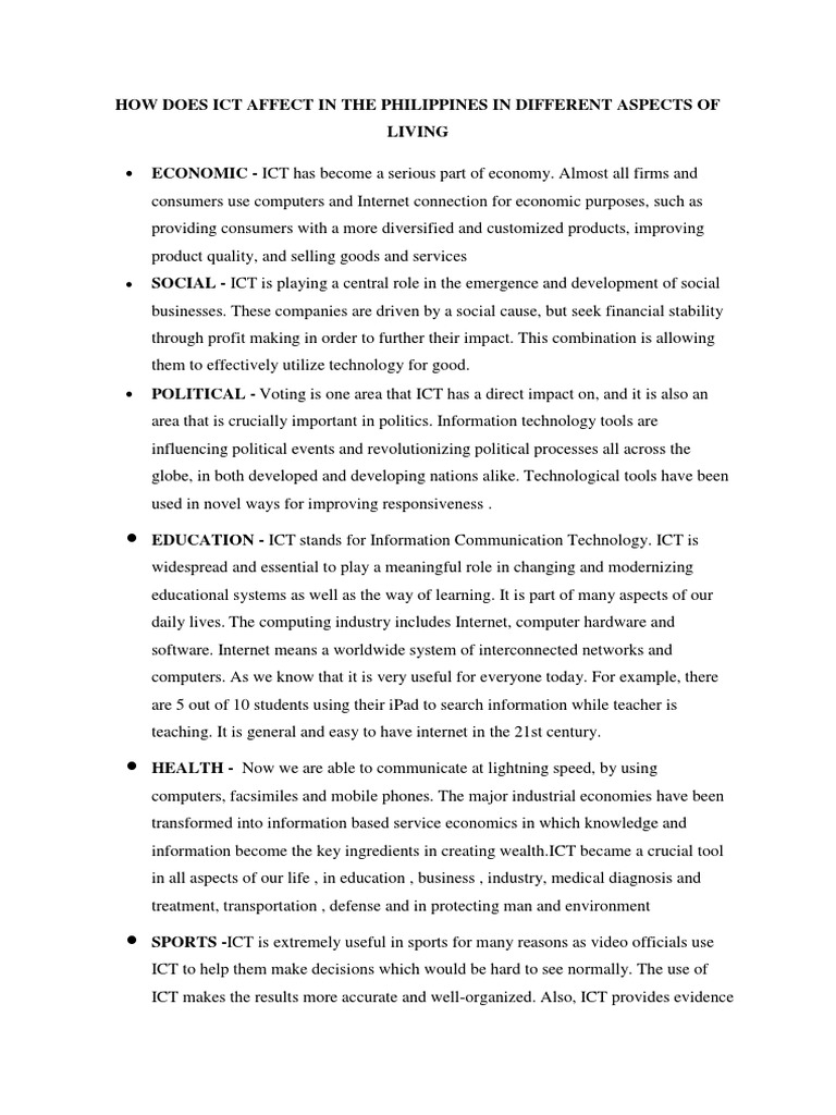 Impact of ICT on Daily Life in the Philippines | PDF | Educational ...