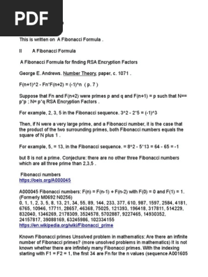 A Fibonacci Formula Prime Number Mathematical Concepts