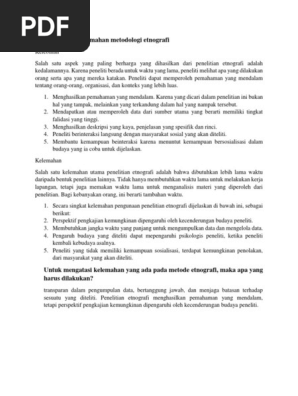Kelebihan Dan Kelemahan Metodologi Etnografi