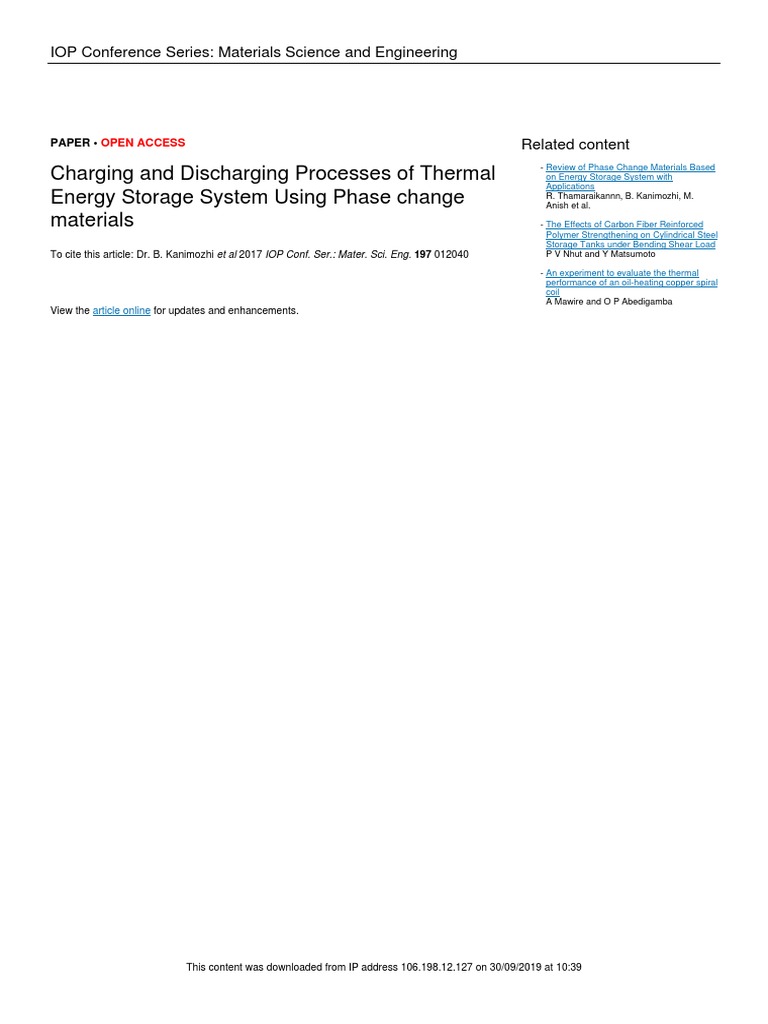 Charging and Discharging Processes of Thermal Energy Storage System