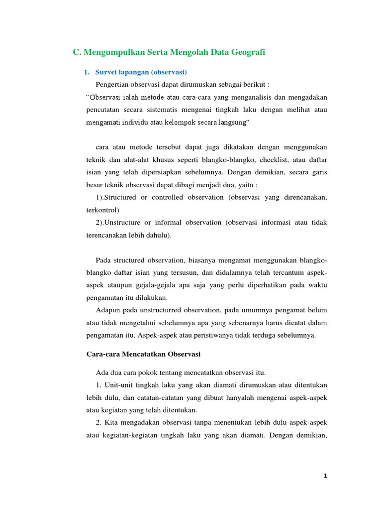 C Mengumpulkan Serta Mengolah Data Geografi 1 Survei Lapangan Observasi