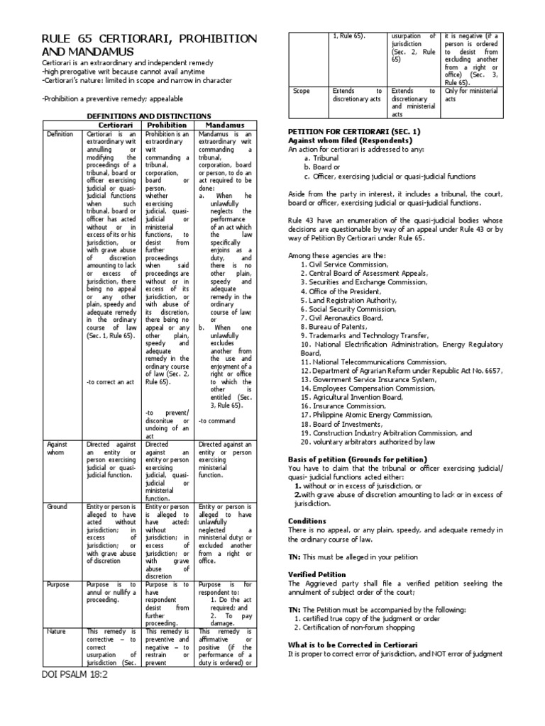 Certiorari, Prohibition, and Mandamus Explained | PDF | Certiorari ...