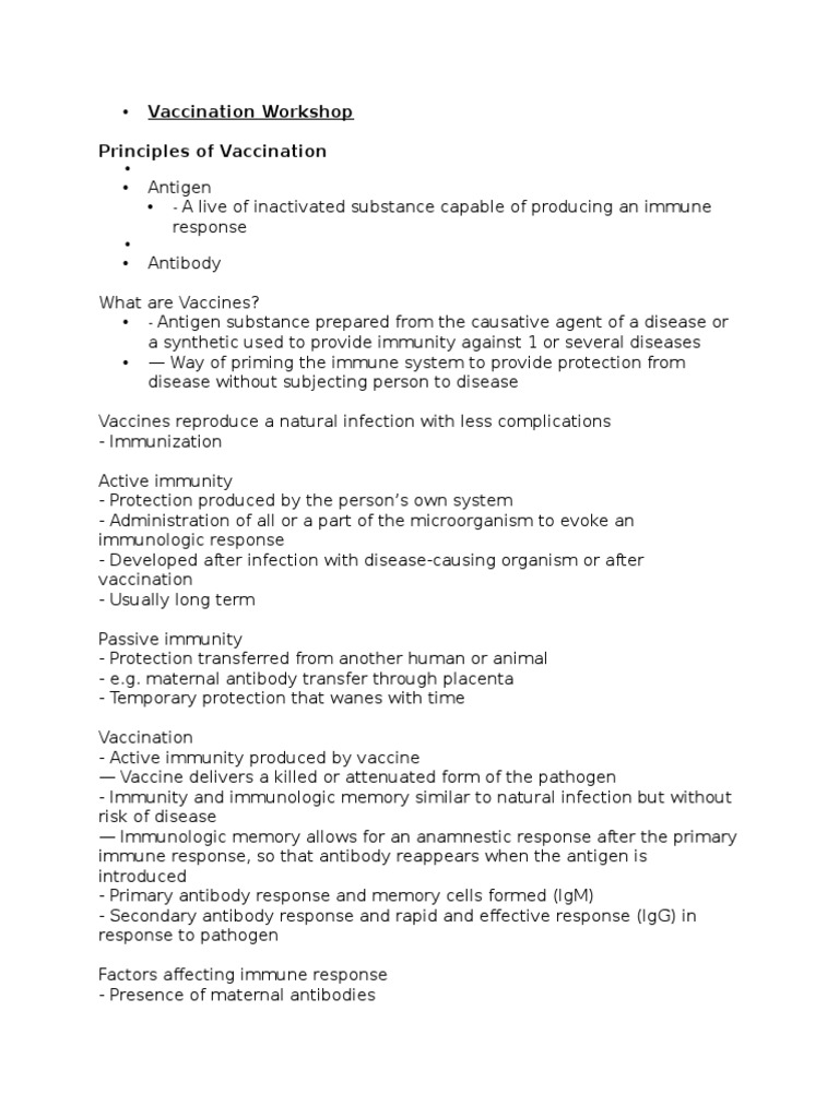 Vaccination Workshop Principles of Vaccination | PDF | Vaccines ...