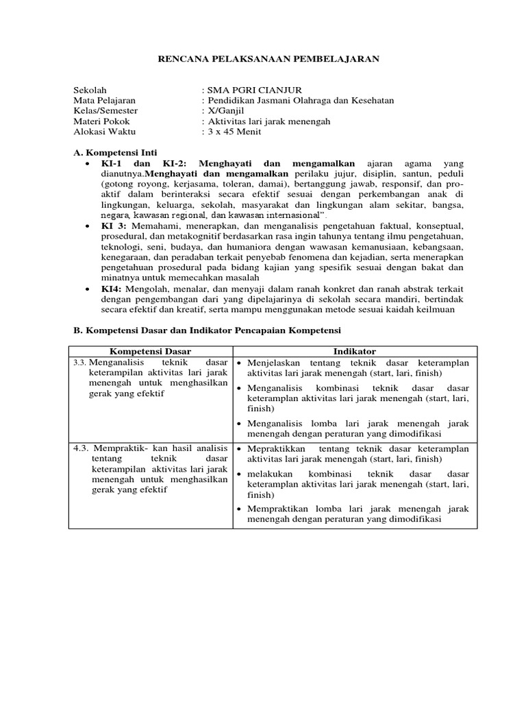 Rpp K13 Lari Jarak Menengah Kelas 10 Docx