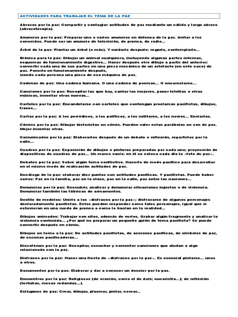 Actividades para Trabajar El Tema de La Paz | PDF | Pacifismo | Paz