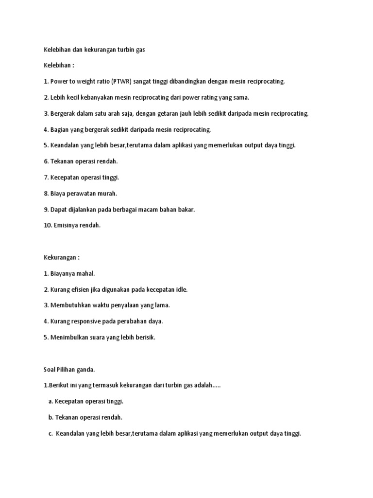 Kelebihan Dan Kekurangan Turbin Gas Pdf