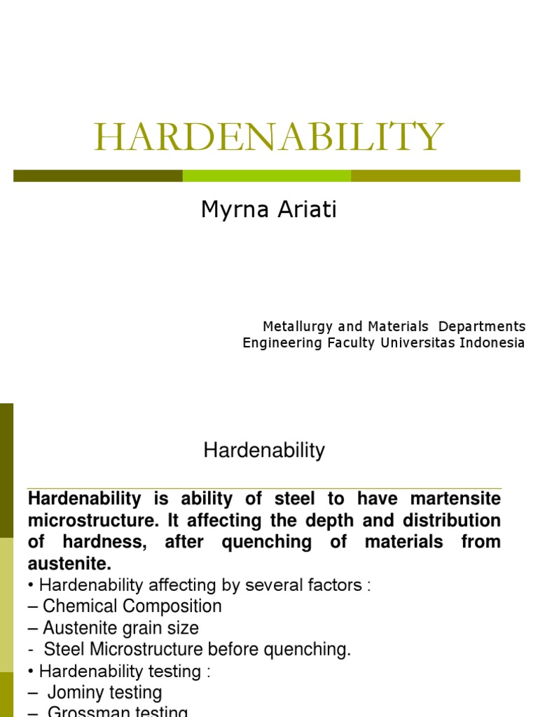 Factors Affecting Hardenability and Methods for Testing the ...
