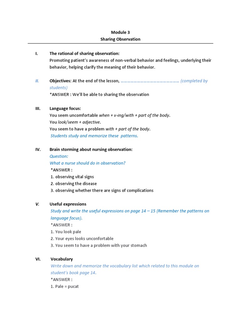 Nursing Observation Techniques and Language | PDF | Neuropsychological ...