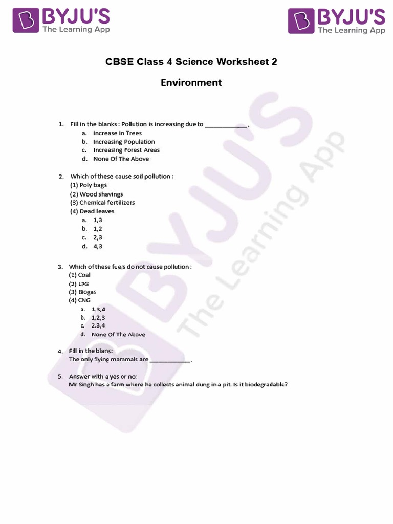 CBSE Class 4 Science Worksheets 2 | PDF