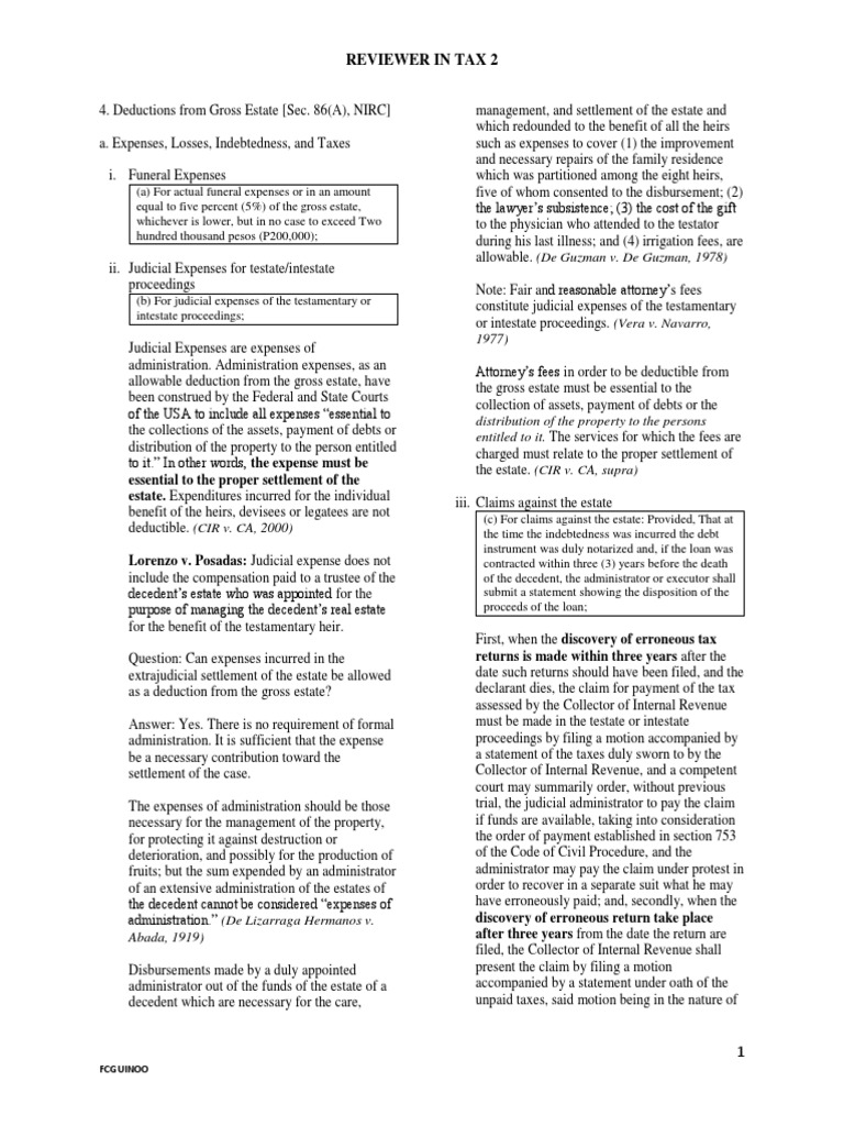 Reviewer For 2nd MTG | PDF | Estate Tax In The United States | Tax ...