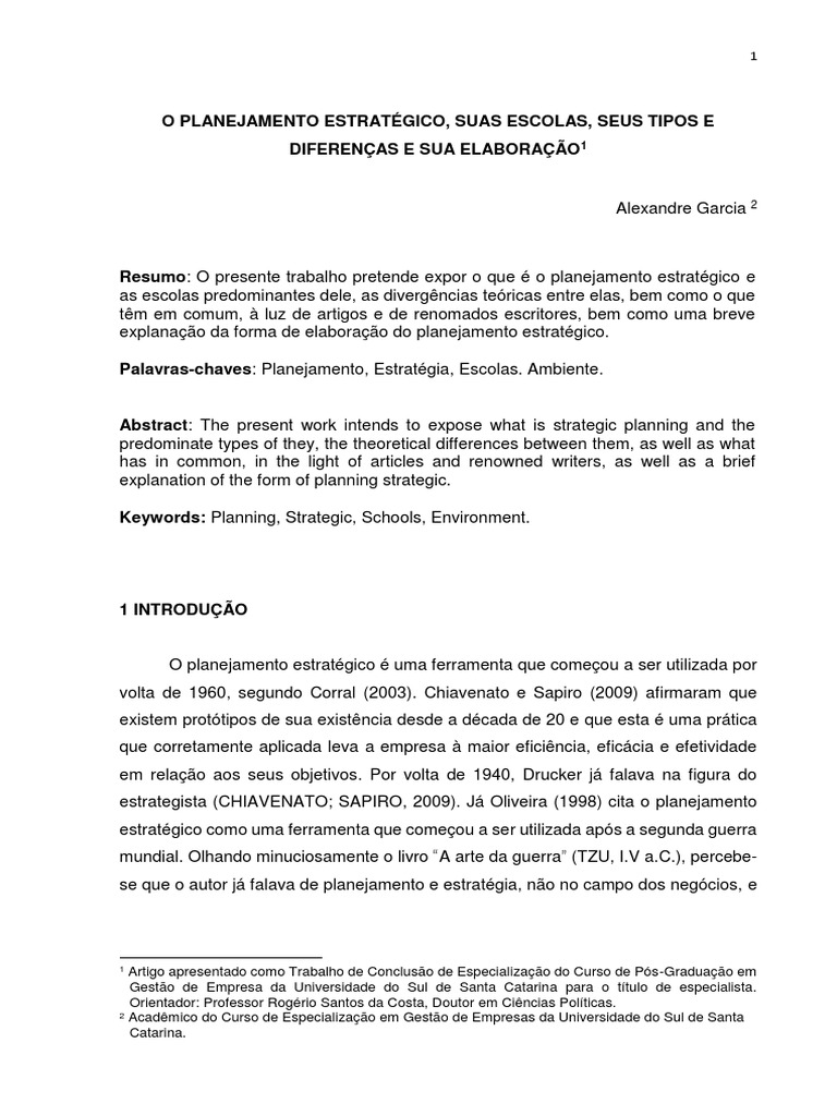 Escolas do Planejamento Estratégico | PDF | Análise SWOT | Planejamento ...