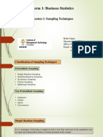 Term 1: Business Statistics: Session 1: Sampling Techniques