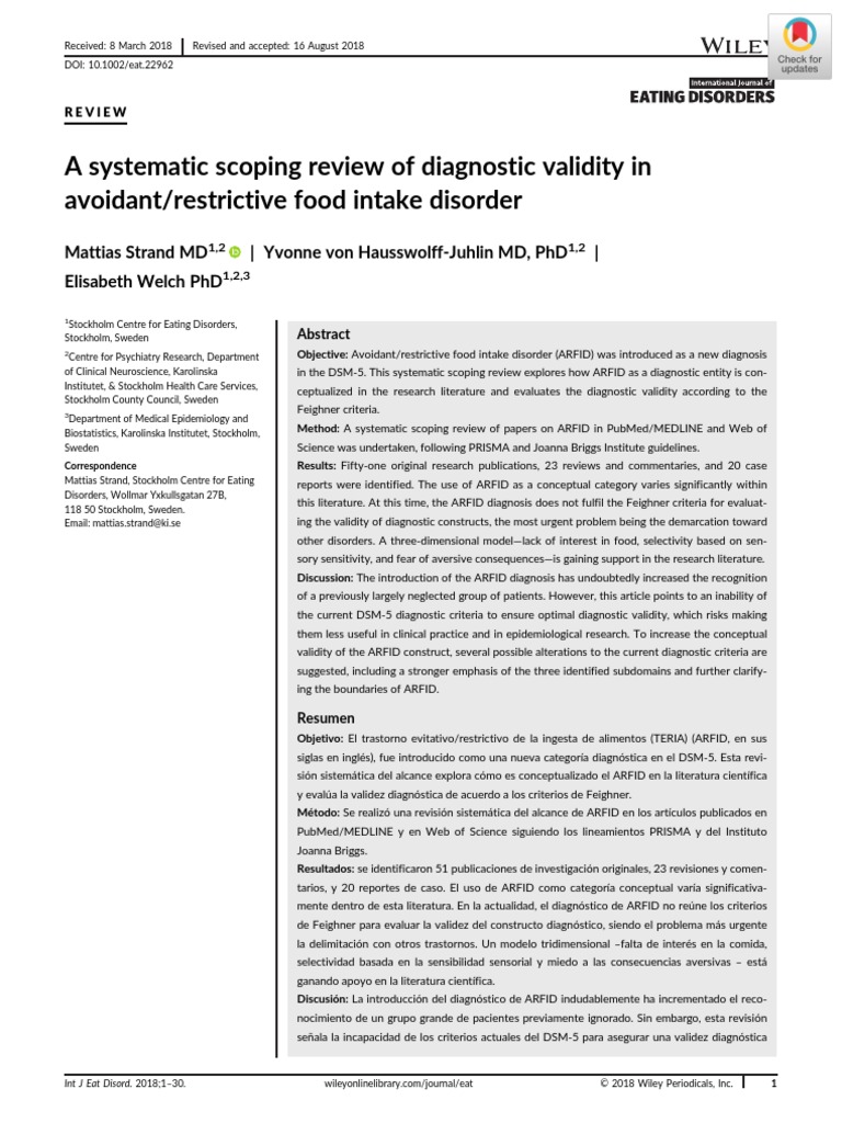 A Systematic Scoping Review of Diagnostic Validity in Avoidant ...