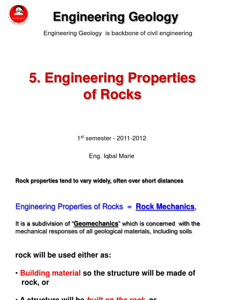 Engineering Properties of Rocks Overview | PDF | Strength Of Materials ...