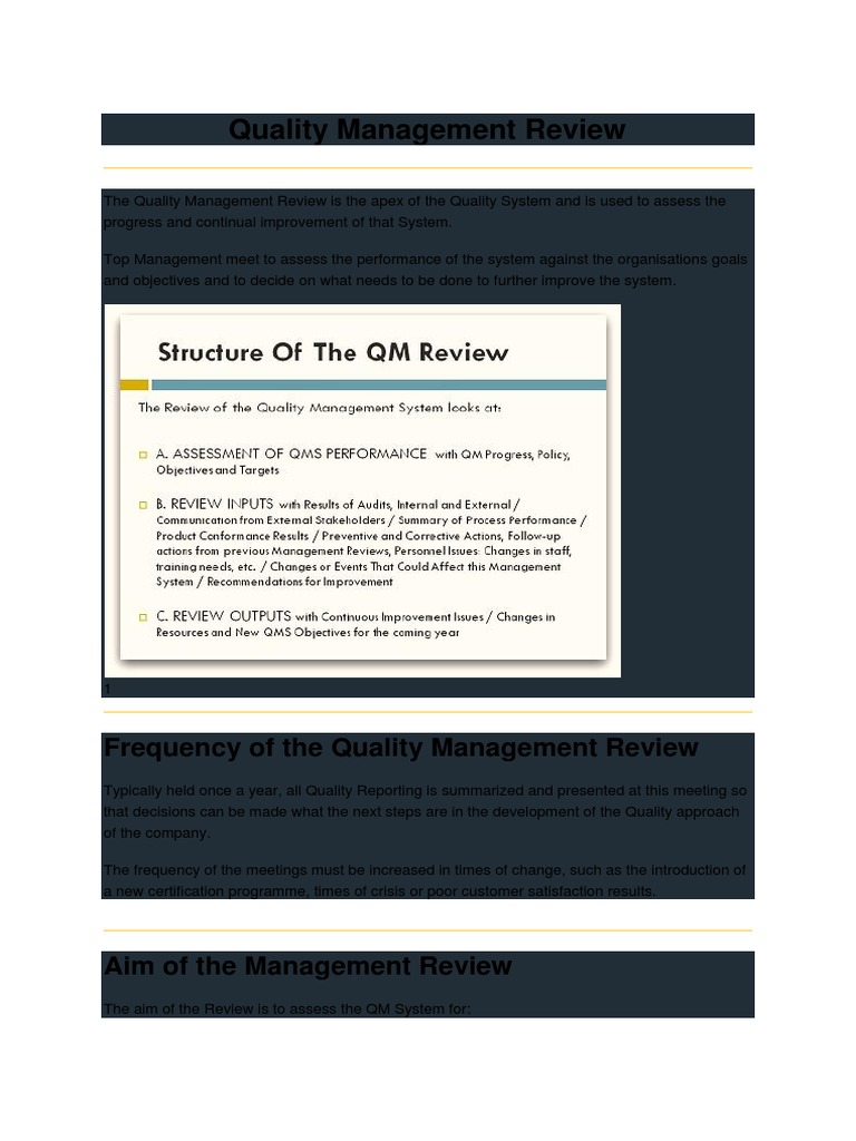 Frequency of Quality Management Reviews | PDF | Quality Management ...