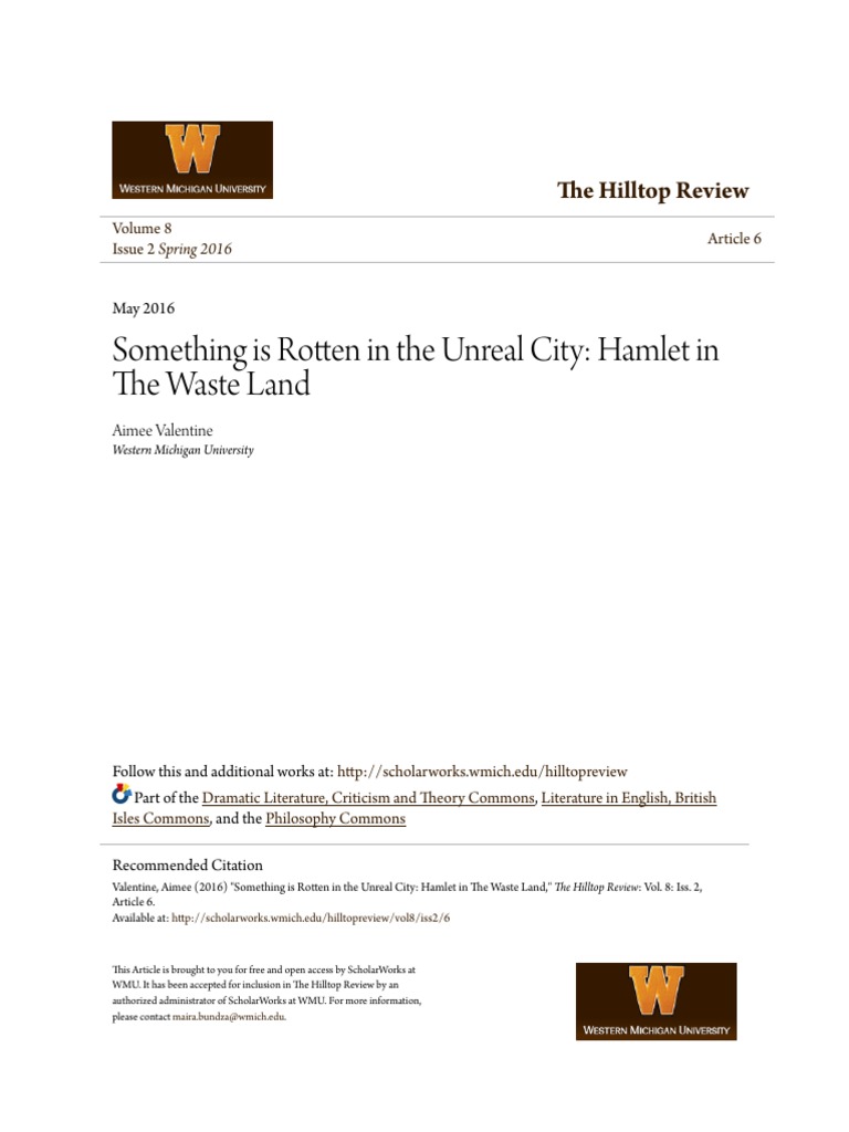 Something Is Roen in The Unreal City Hamlet in e Waste Land PDF