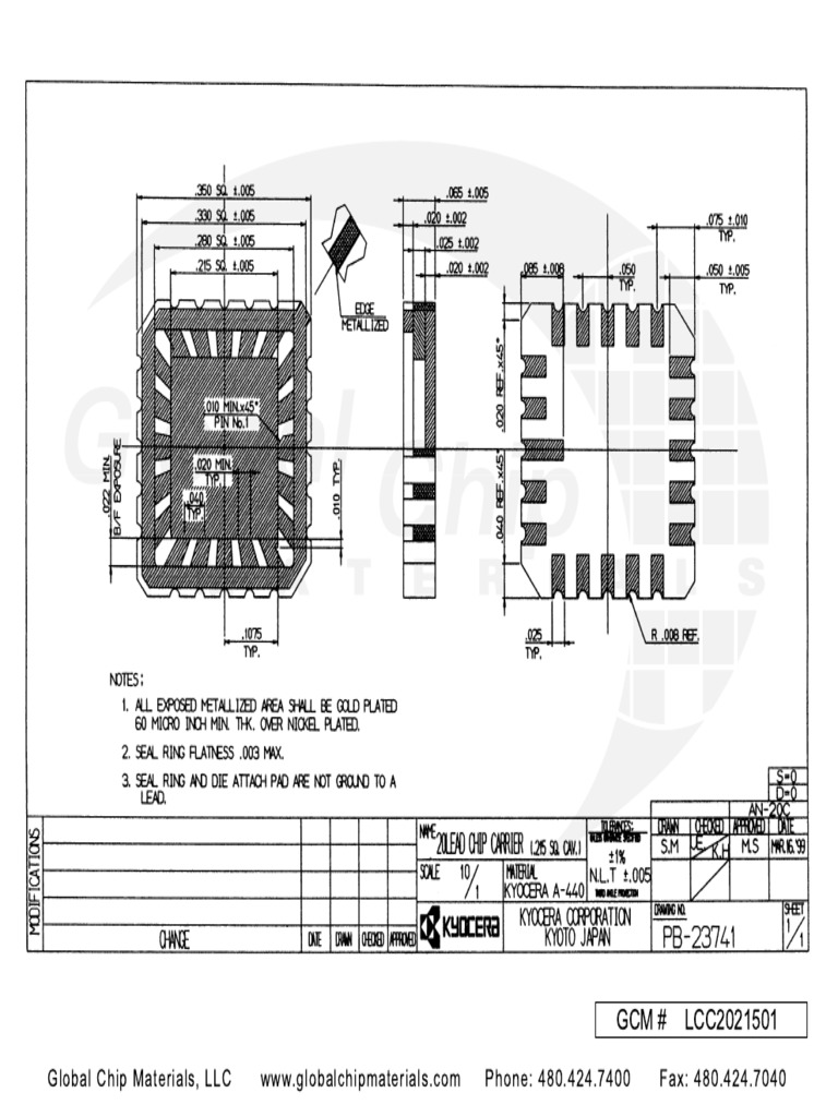 LCC 20 Chip Carrier, Kyocera PDF