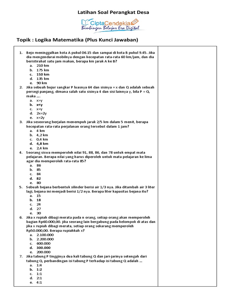 Soal Soal Yang Berhubungan Dengan Materi Logika Matematika