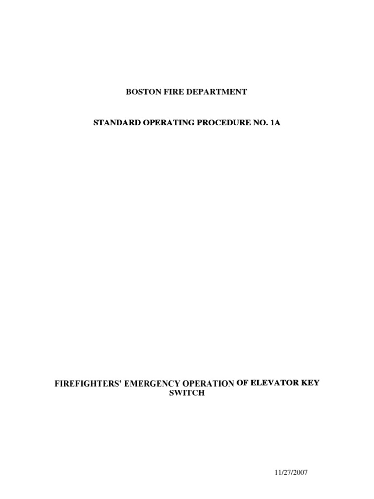 BFD SOP 1A Operation of Elevator Key Switch PDF Elevator Firefighter