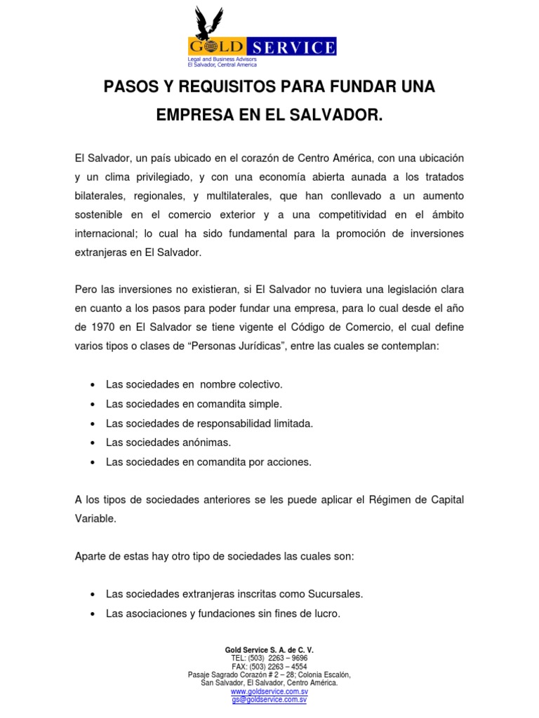 Pasos y Requisitos para Fundar Una Empresa en El Salvador PDF | PDF ...