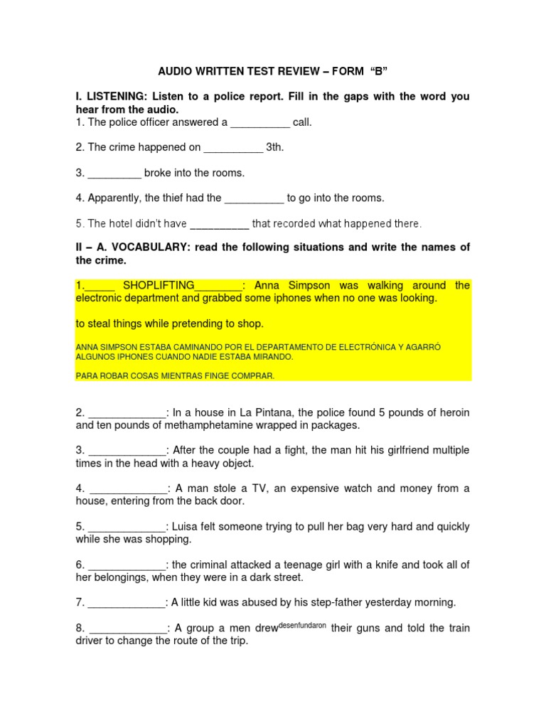 Audio Written Test Review - Form 