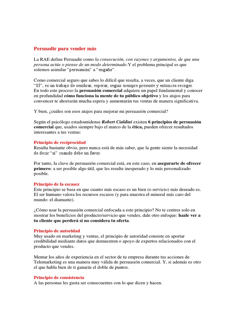 Principios de Persuasión en Ventas | PDF | Persuasión | Sicología