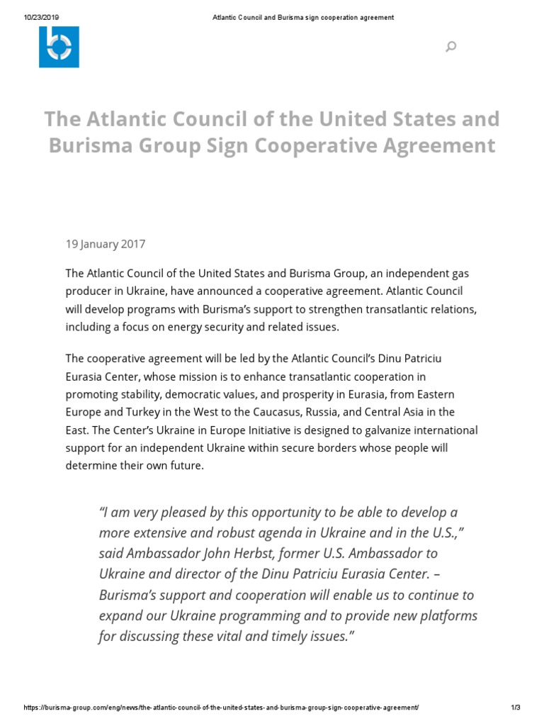 Atlantic Council-Burisma Cooperation Agreement | PDF | Foreign Policy ...