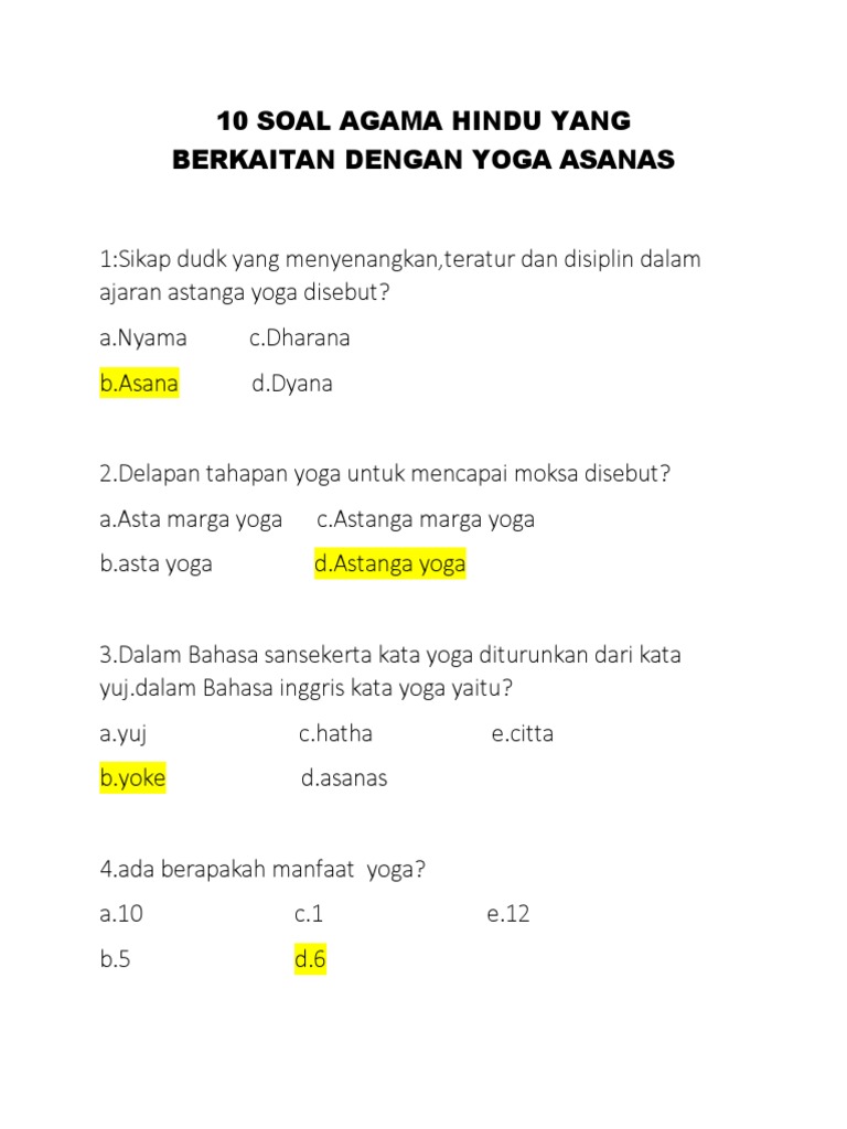 Soal Pilihan Ganda Dan Jawaban Materi Yoga Dalam Susastra Hindu