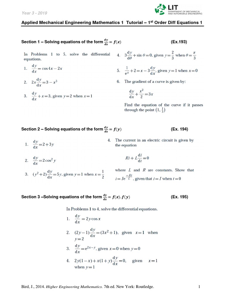 1st Order Differential Equations Tutorial | PDF | Teaching Methods ...