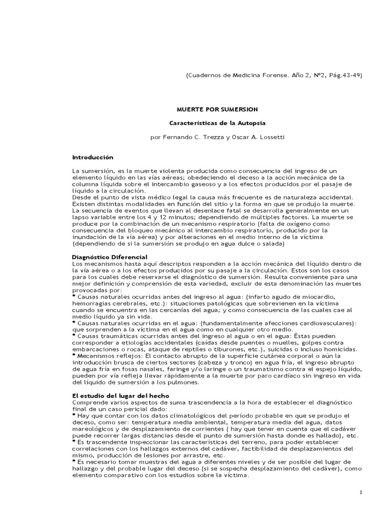 Autopsia en Muertes por Sumersión | PDF | Sistema respiratorio | Pulmón