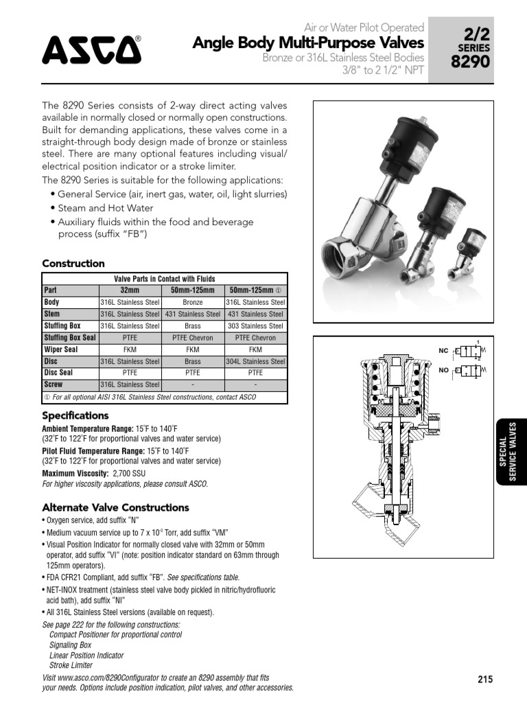 Asco Series 290 Angle Body Catalog PDF Valve Stainless Steel