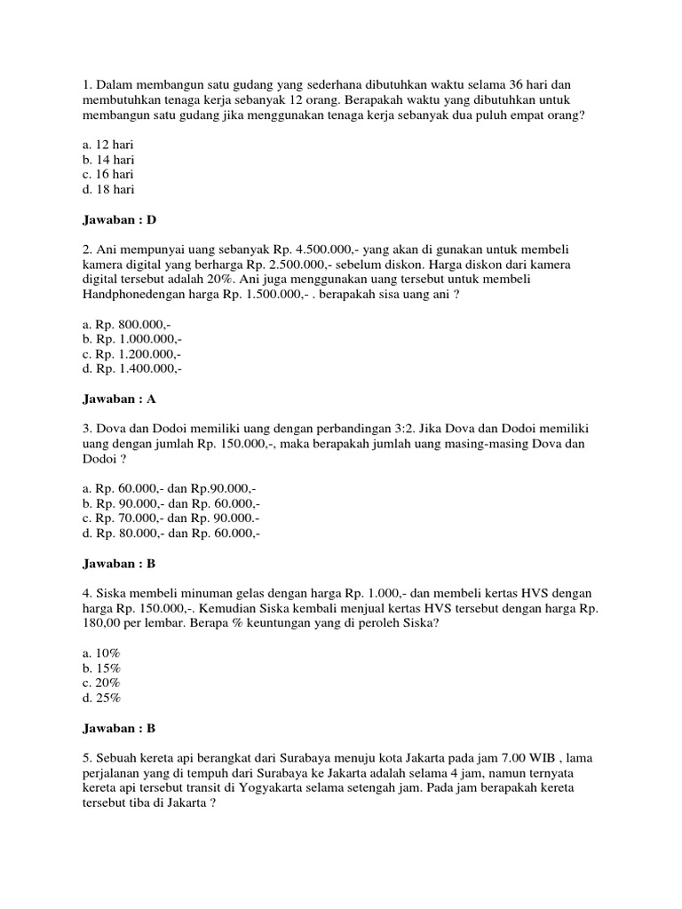 Contoh Soal Psikotest