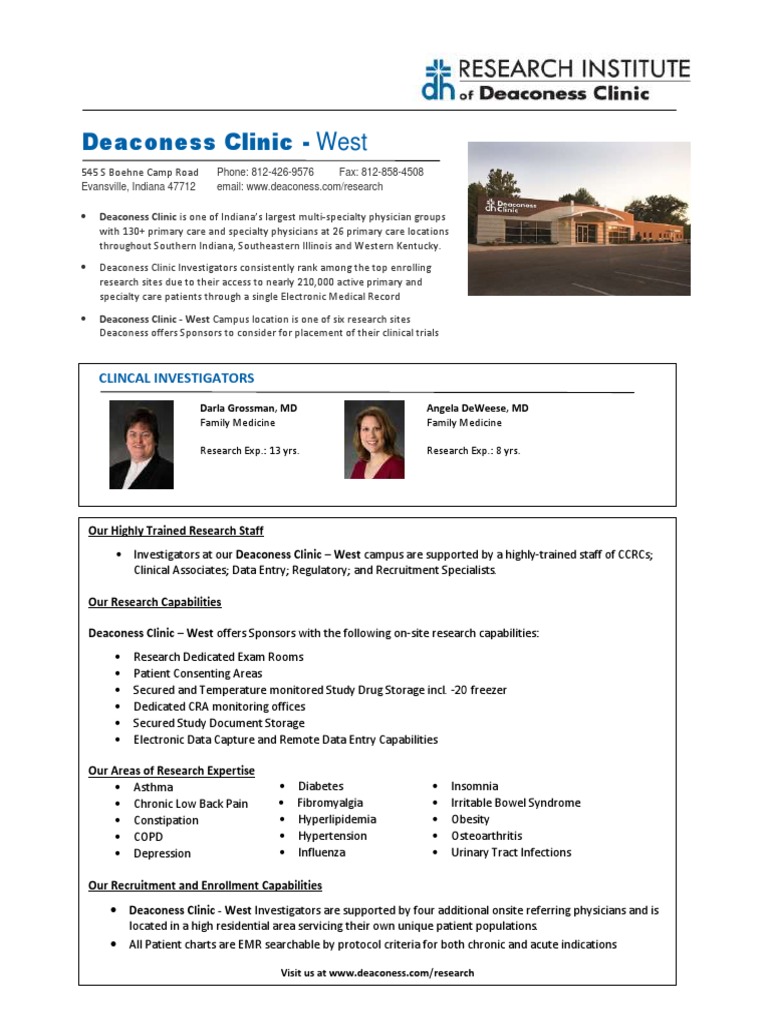 Deaconess Clinic Site Location Profiles West PDF Clinical Trial