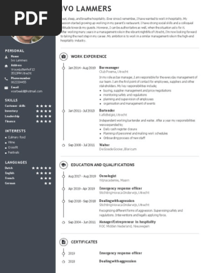 Example Cv Hospitality Pdf Business
