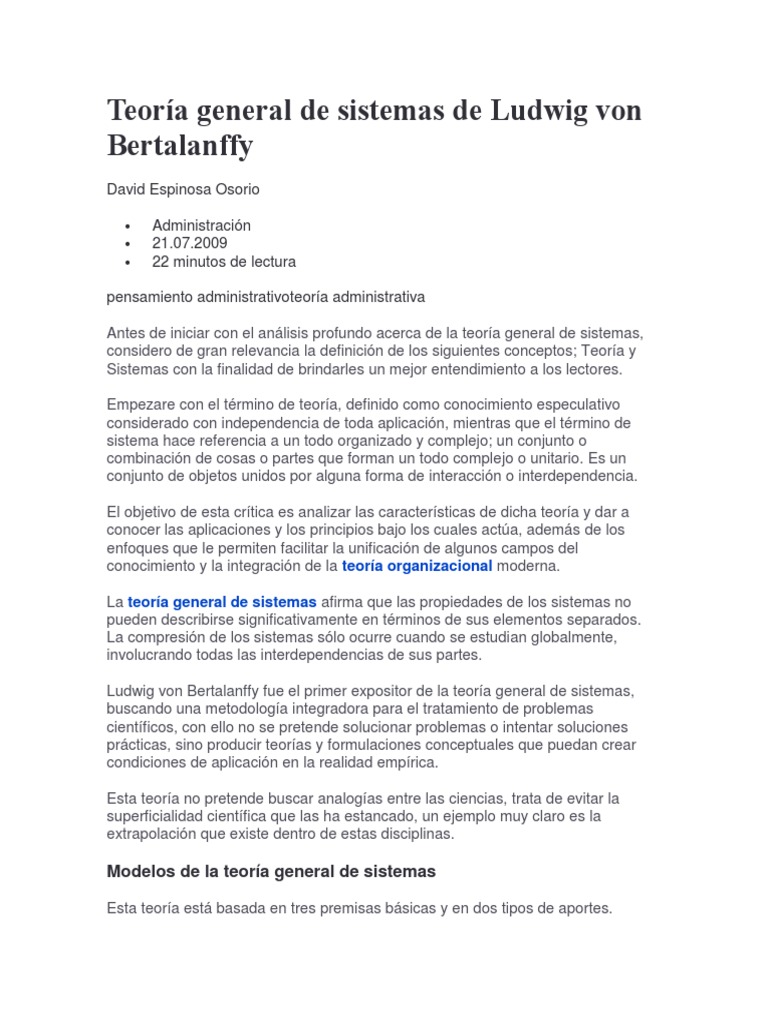 Teoría General de Sistemas de Ludwig