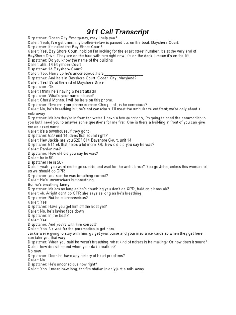 911 Call Transcript Dispatcher 9 1 1