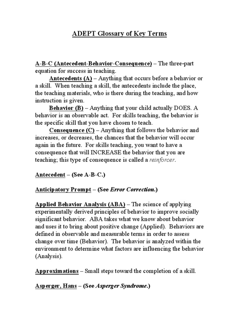 Key Terms in Autism Education Glossary | PDF | Pervasive Developmental ...