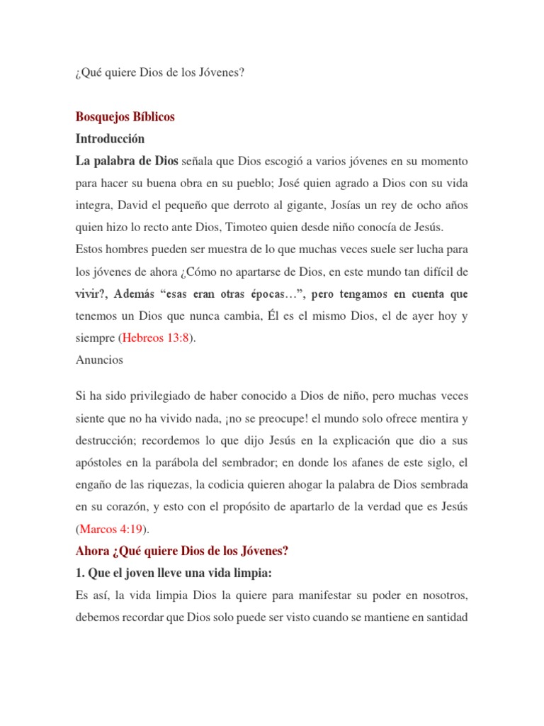 Qué Quiere Dios de Los Jóvenes | PDF | Oración | Jesús