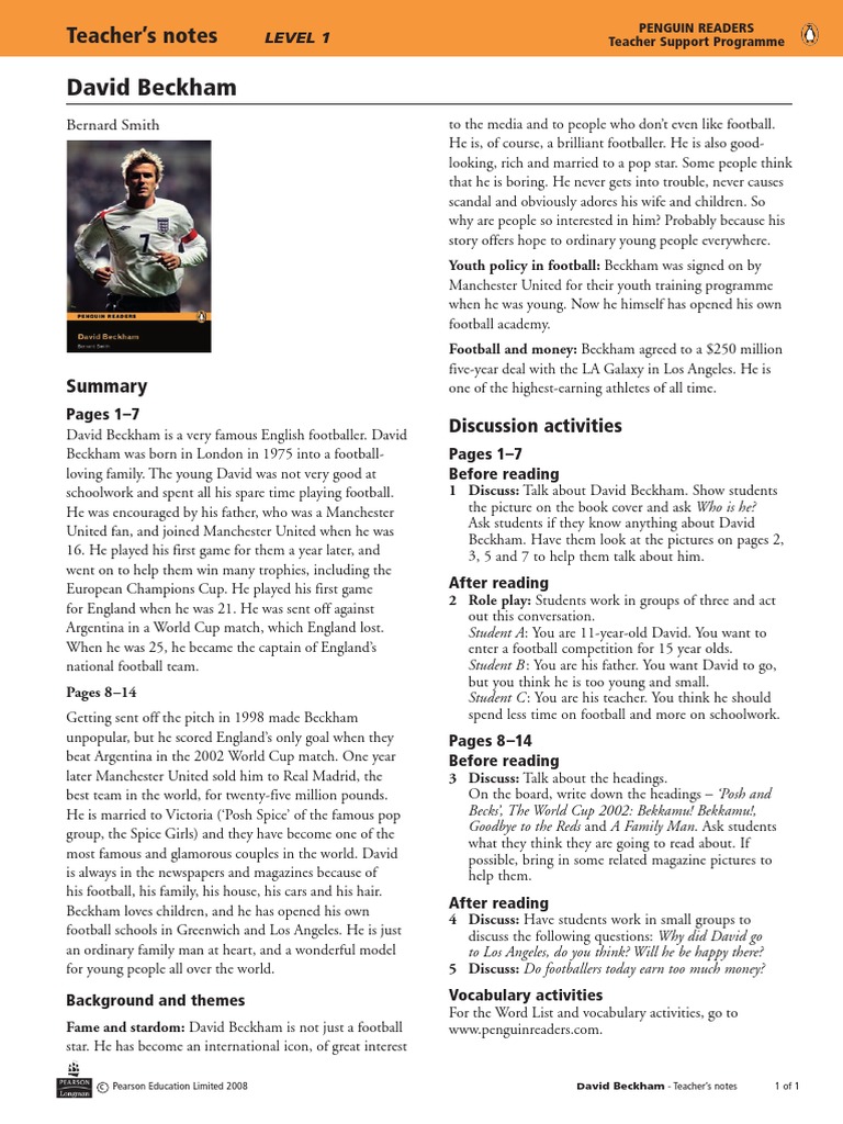 David Beckham: Teacher's Notes | PDF | David Beckham
