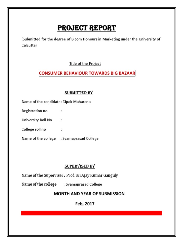 PROJECT REPORT Front Page | PDF