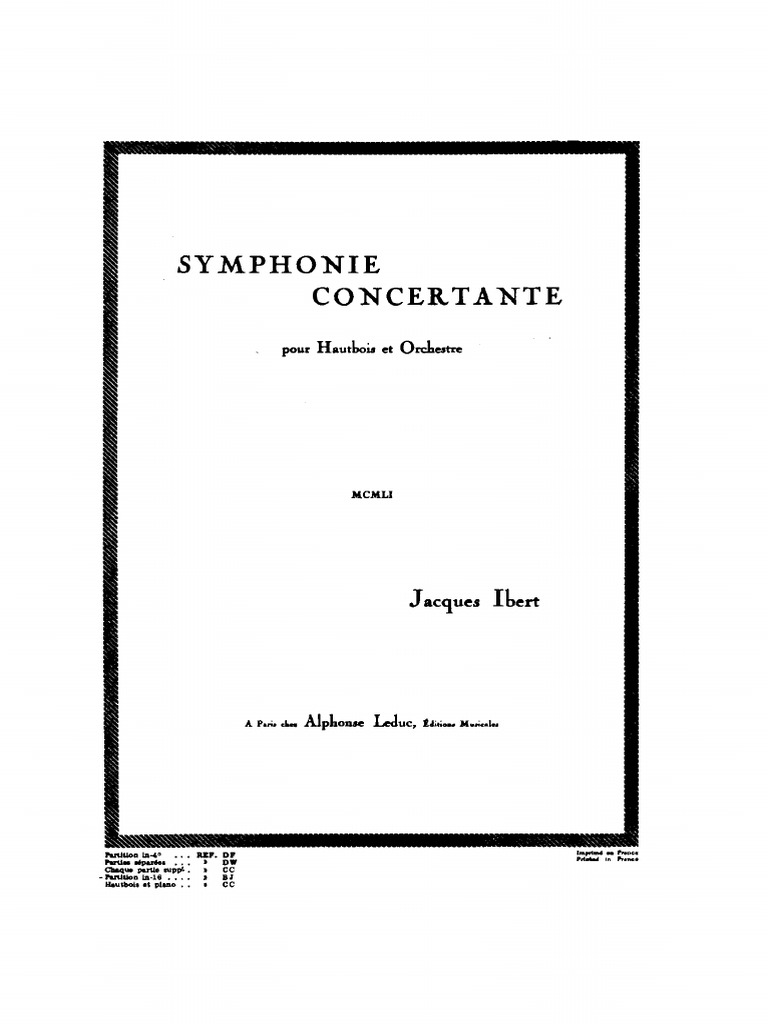 Jacques Ibert - Symphonie Concertante For Oboe and Orchestra | PDF