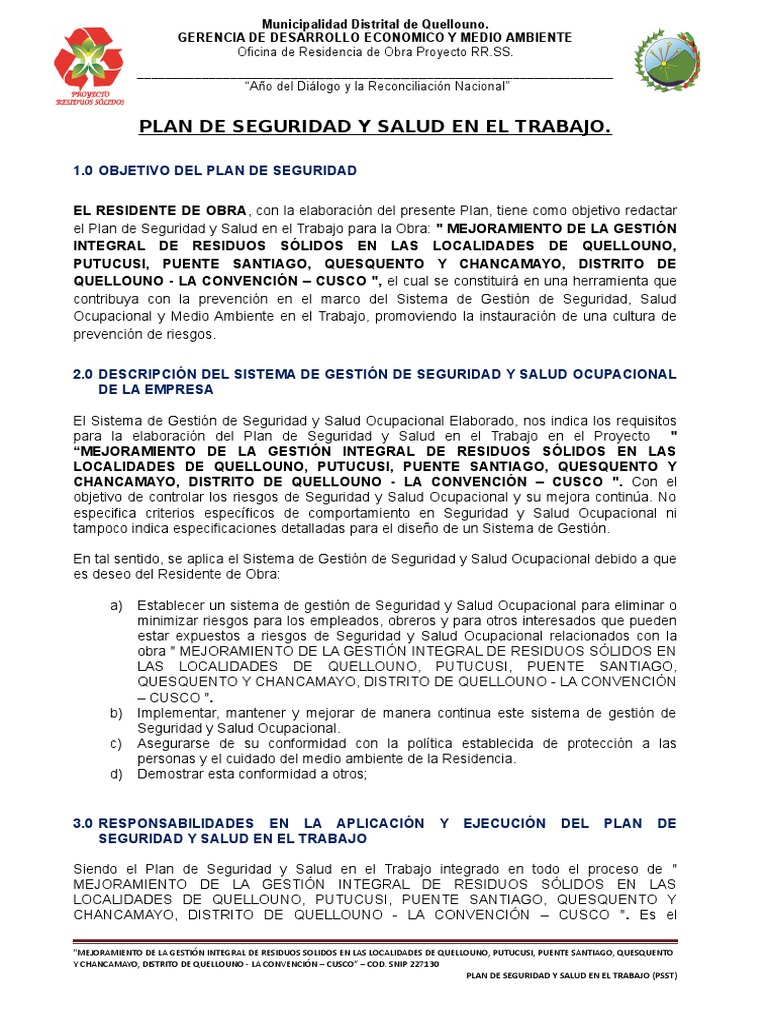 Plan de Seguridad - y Riesgos en Obra | PDF | Seguridad y salud ...